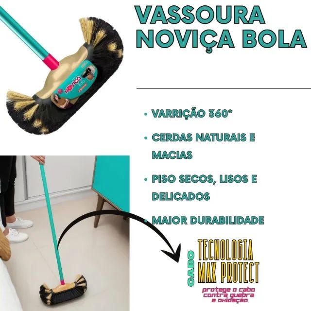 Caixa Fechada de Vassoura Bola Noviça Com 8 Unid Cerdas Naturais e Macias Com Cabo - Foto 3