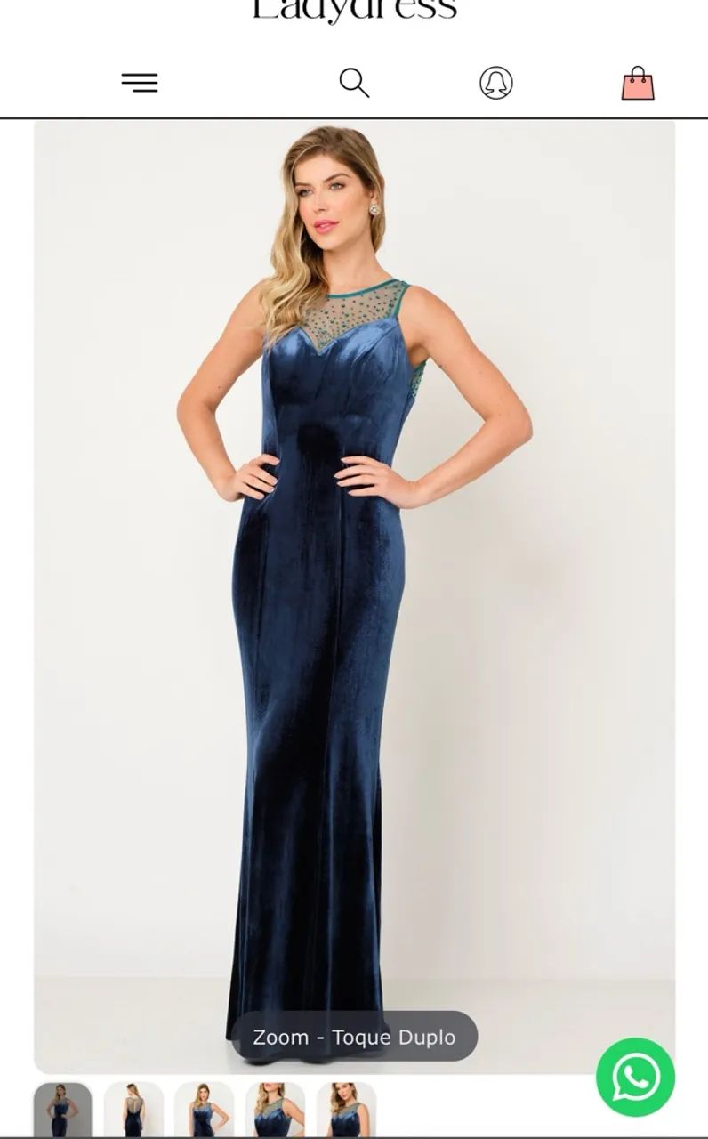 Vestido Azul Petróleo de Veludo com Detalhes em Pedrarias - Foto 2