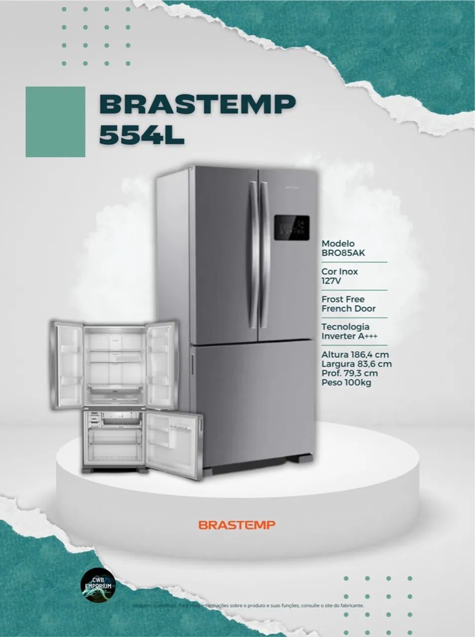 Geladeira Brastemp Frost Free French Door A+++ 554 litros cor Inox - BRO85AK  110V nova - Foto 5