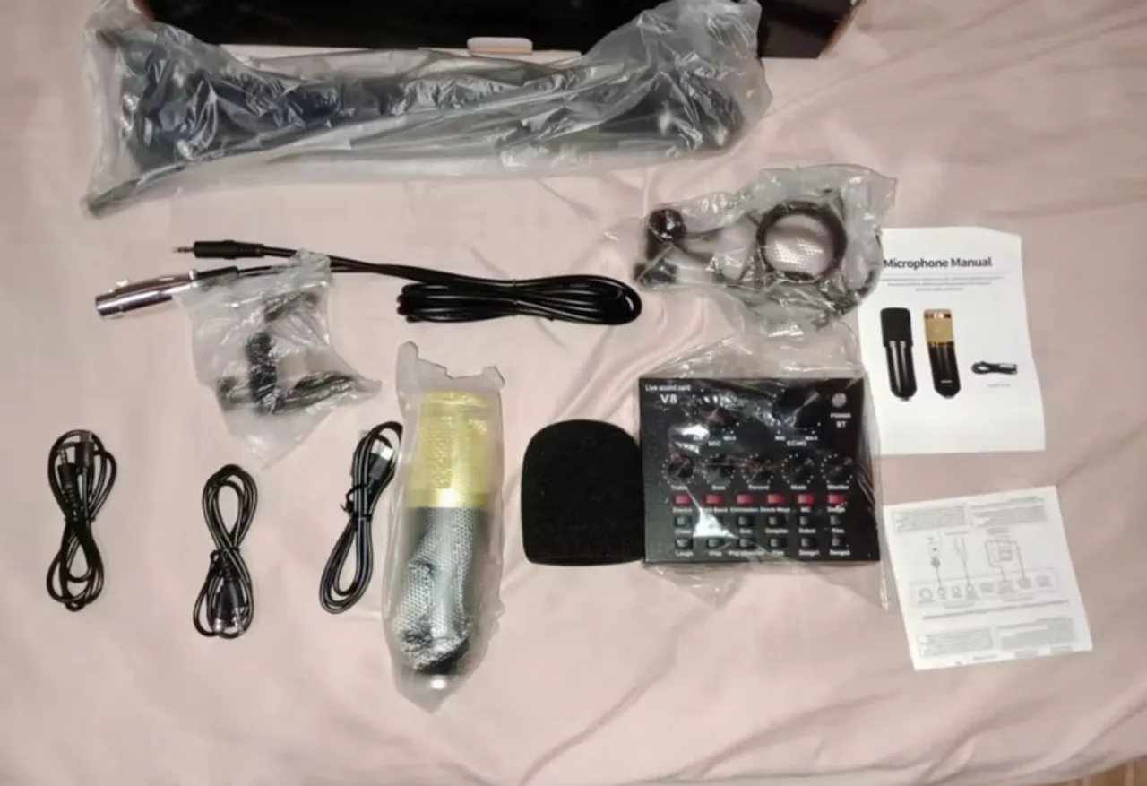 Kit Microfone para podcast - Microfone Condensador V8 + Acessórios - Pronta Entrega