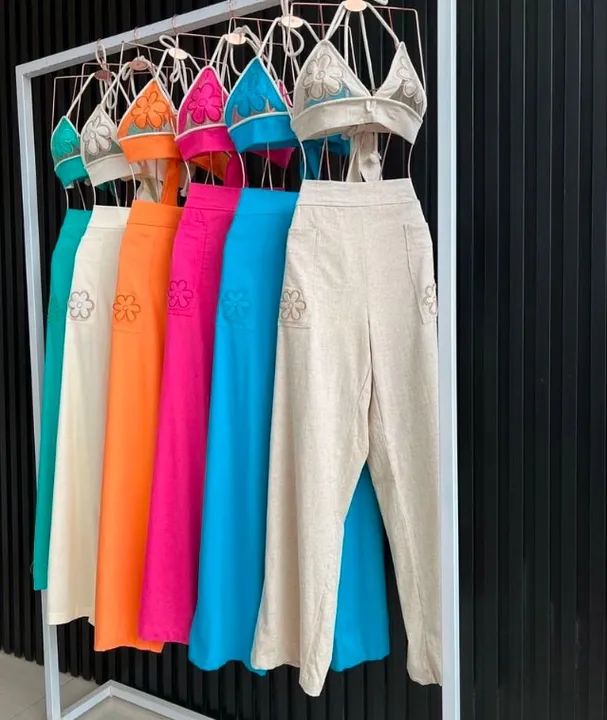 Conjunto top + calça linho pink - Foto 2