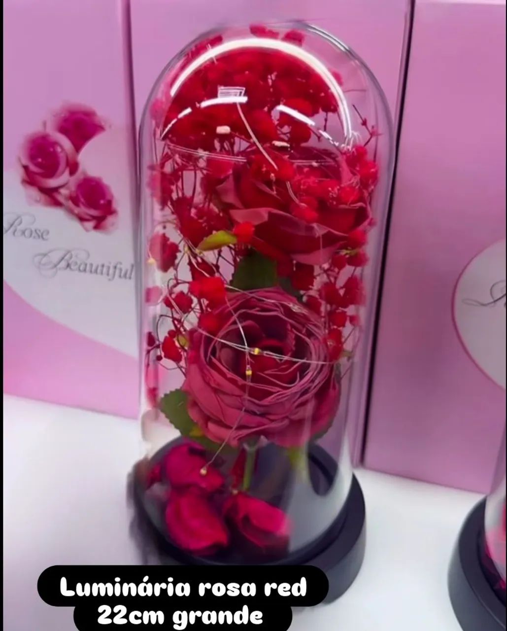 Luminária na cúpula 22cm rosa vermelha 