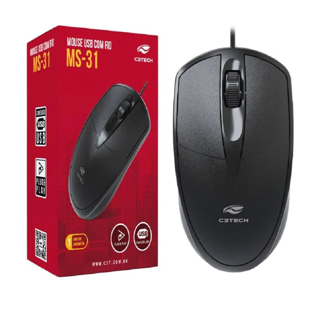 Mouse USB  C3 Tech Preto Original 1 Ano Garantia Profissional 