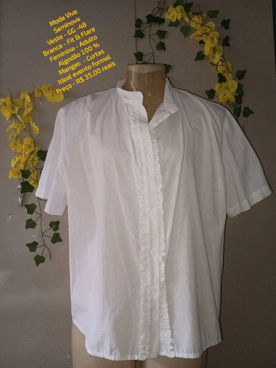 Camisete Social Branca GG-48 Seminova- mangas curtas - R$ 35,00