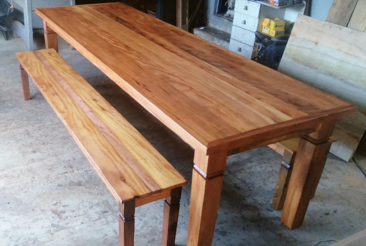Mesa com bancos 10 lugares 270x90 peroba rosa - Foto 5
