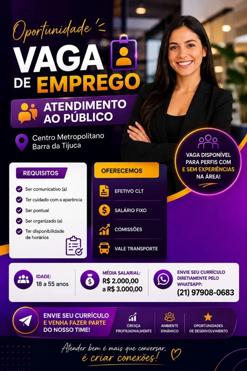 VAGA PARA TRABALHAR COM O PÚBLICO 