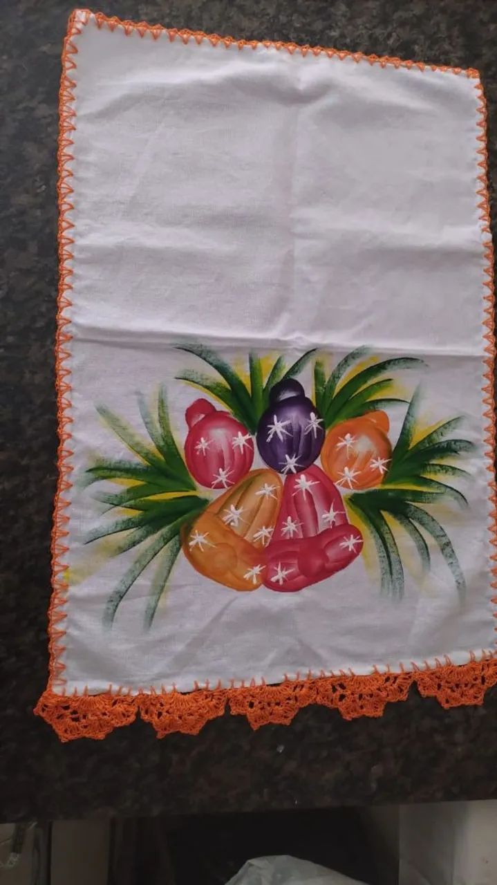 Kit 2 Panos de Copa Pintado a Mão com Bico de Crochê 75cm x 49 cm  - Foto 5