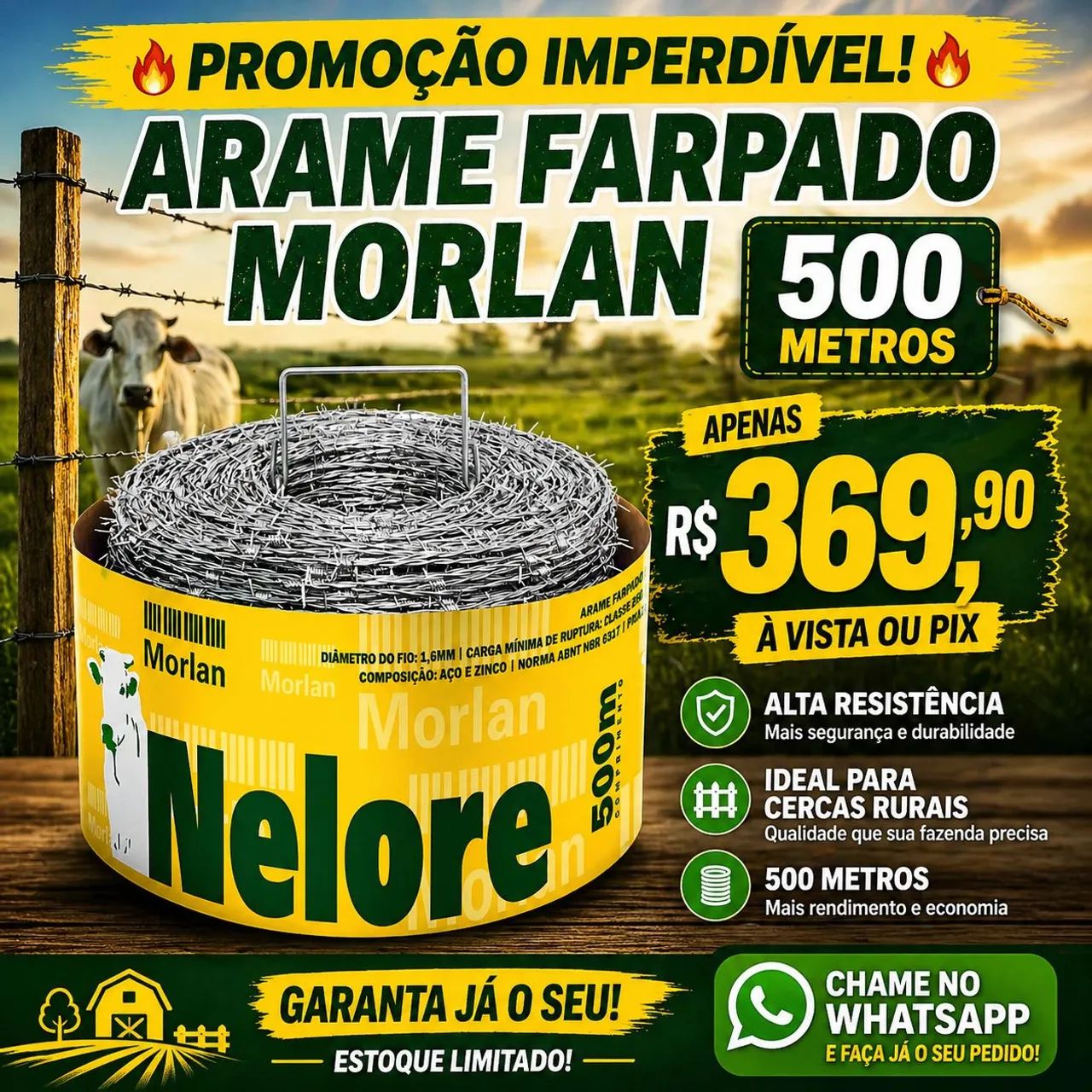 Arame farpado nelore 500m