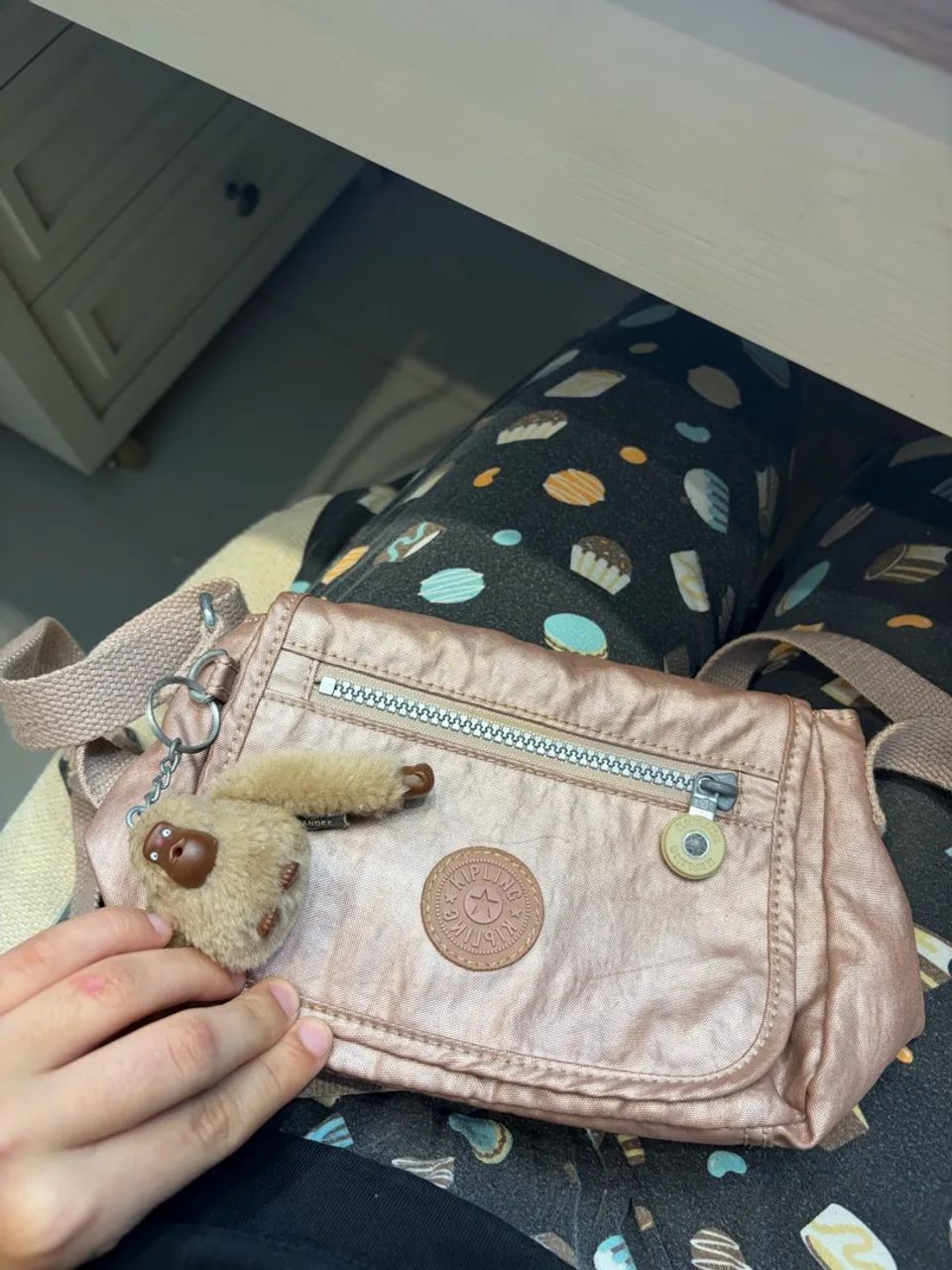Bolsa Kipling original rosa metálica