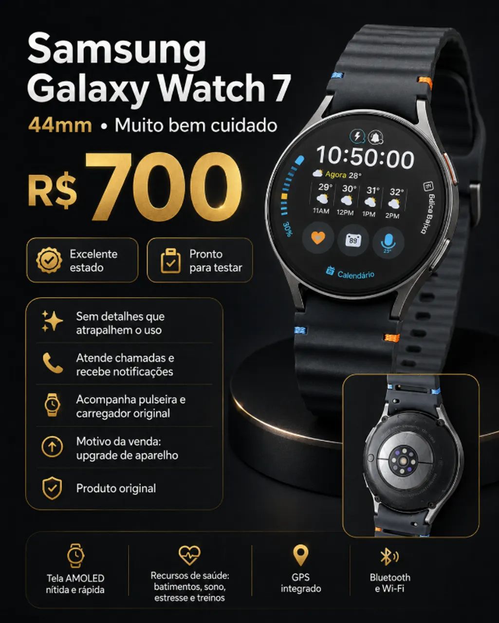 Samsung watch 7, 44mm com nota fiscal