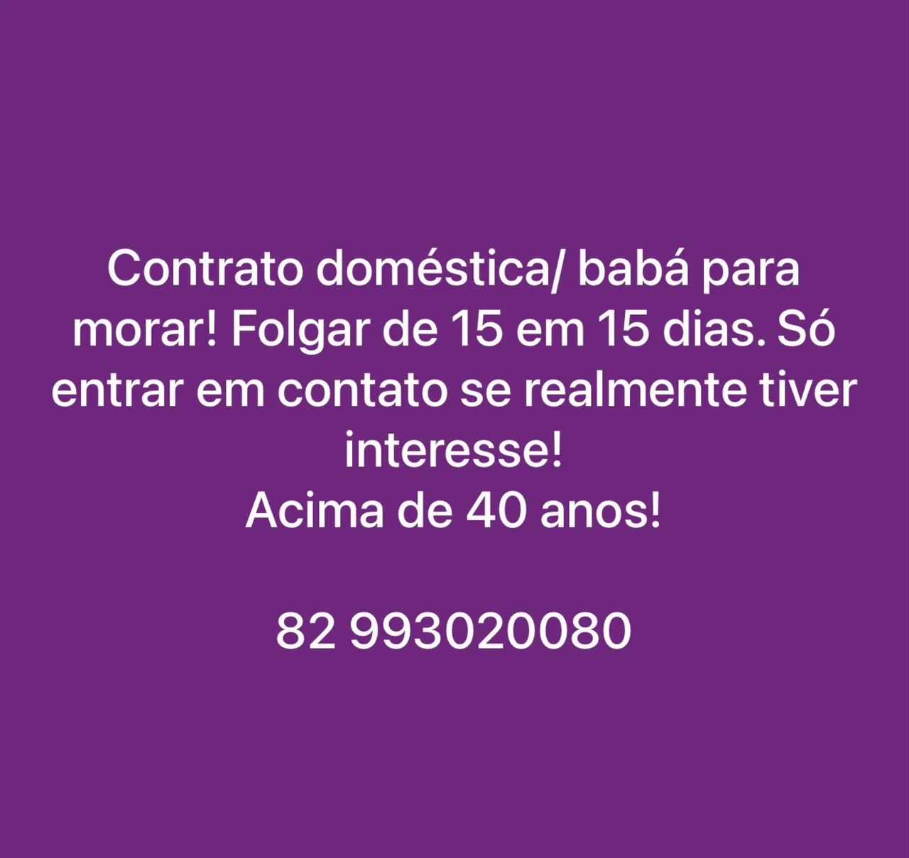 Vaga de doméstica/ babá 