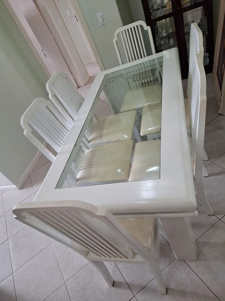 Mesa de jantar branca madeira solida 6 cadeiras65579521410179121
