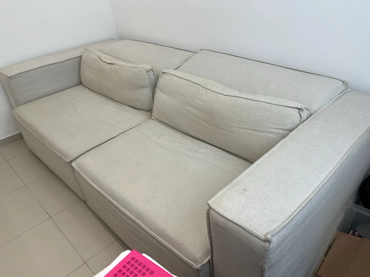 sofá retrátil linho bege 2 lugares 