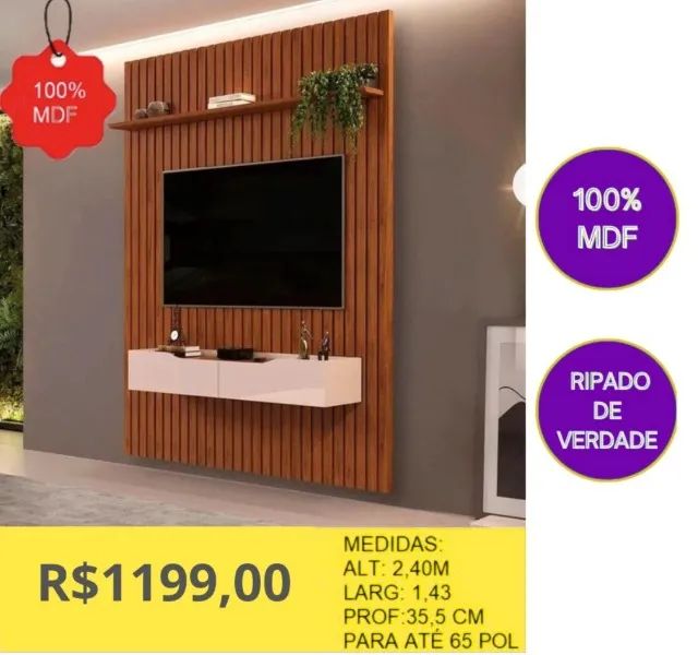 PAINEL DE SALA RIPADO 100% MDF A PRONTA-ENTREGA 