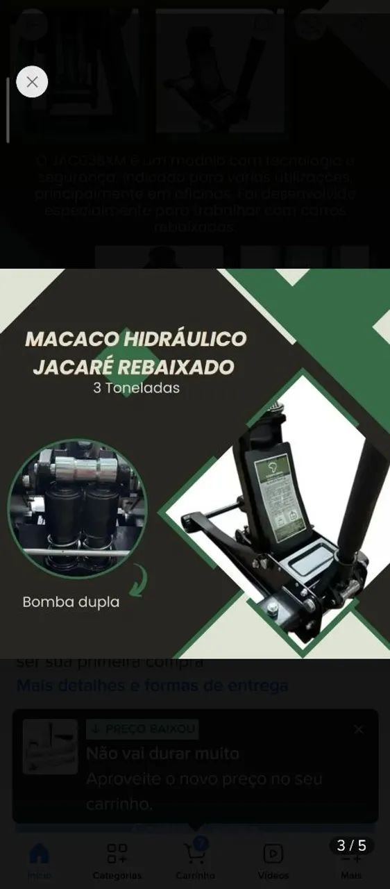 Macaco hidráulico rebaixado tipo jacaré 3 ton - Foto 5