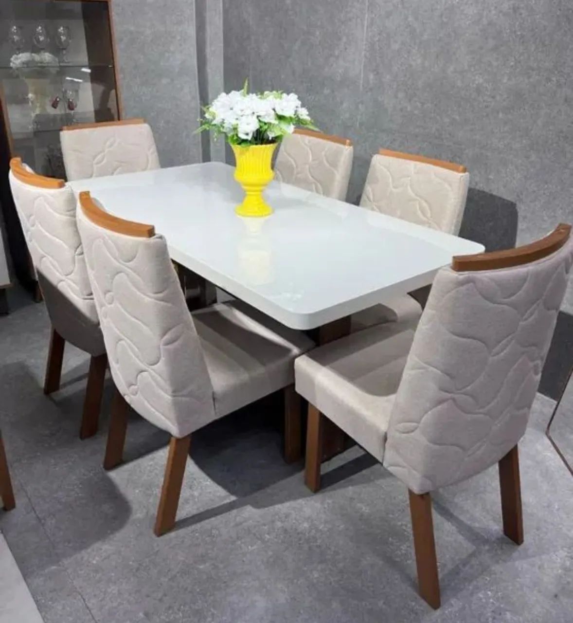 Mesa de jantar pérola com 6 cadeiras ( promoção ) 