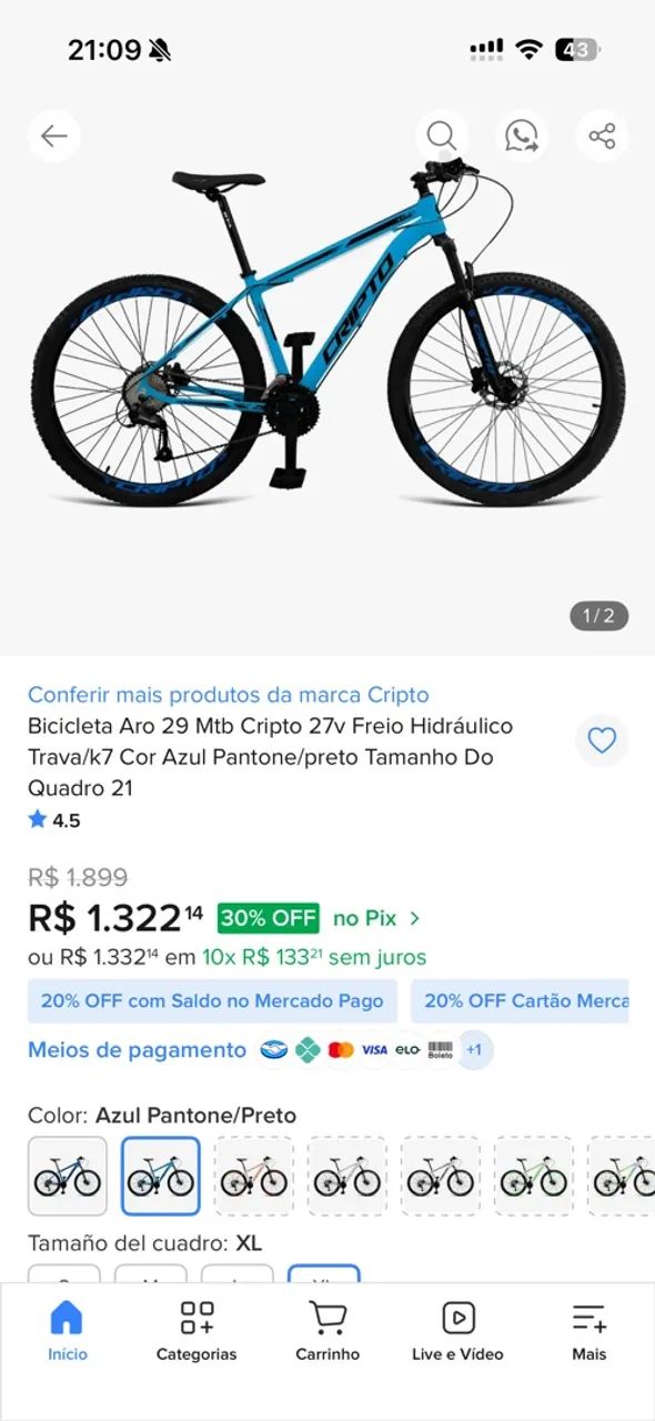 Bicicleta aro 29 Cripto bikes azul Nova na caixa fechada
