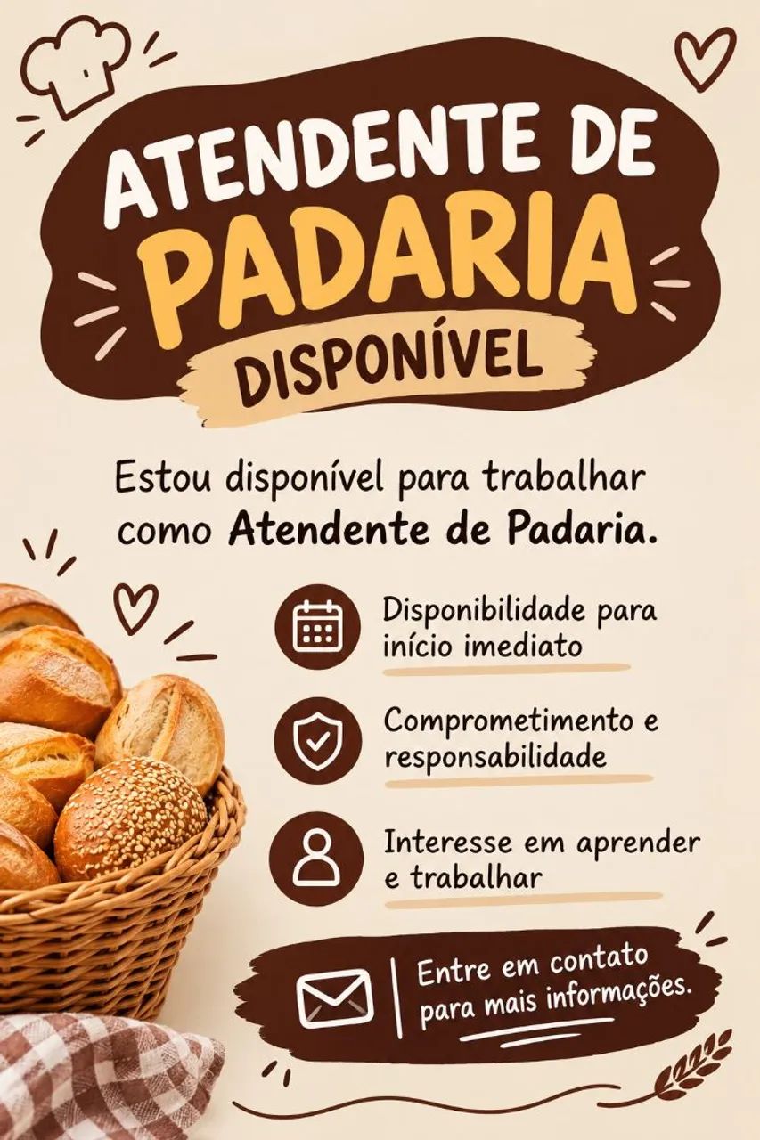 Atendente de padaria disponível!