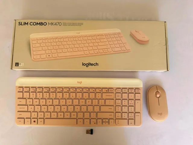 Kit Teclado e Mouse Sem Fio Logitech MK470 Slim Rosa - Usado