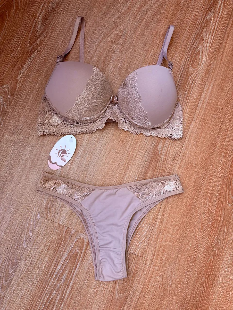 Conjunto de lingerie com renda, bege, tamanho G - Foto 3