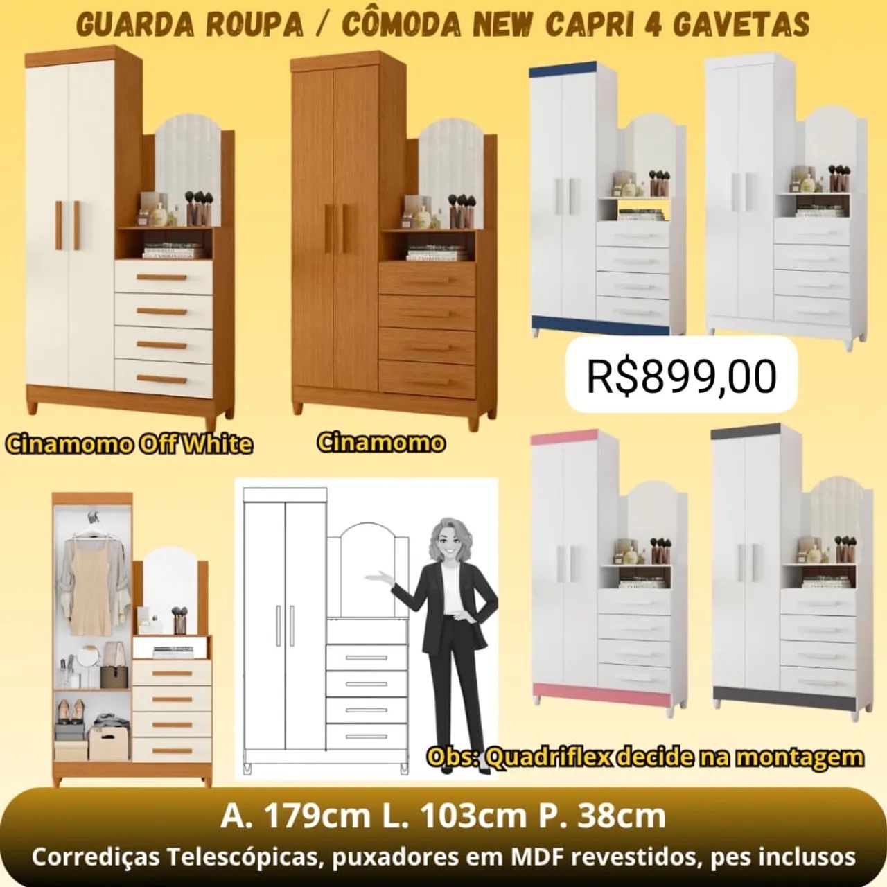 GUARDA ROUPA / CÔMODA NEW CAPRI 4 GAVETAS
