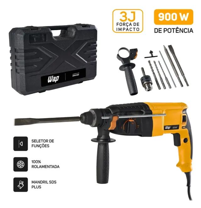WAP 900K Rotary Hammer with SDS Plus Chuck and Carrying Case, 900 W