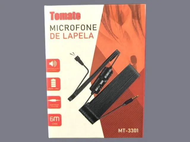 Microfone de Lapela Tomate MT-3301 - Cabo de 6 Metros - Novo
