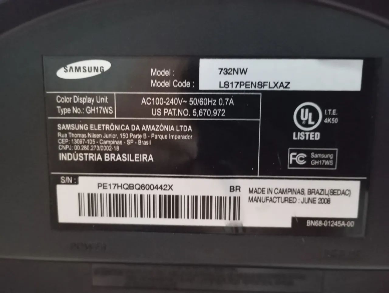 Monitor Samsung 17" Modelo 732NW - Foto 4