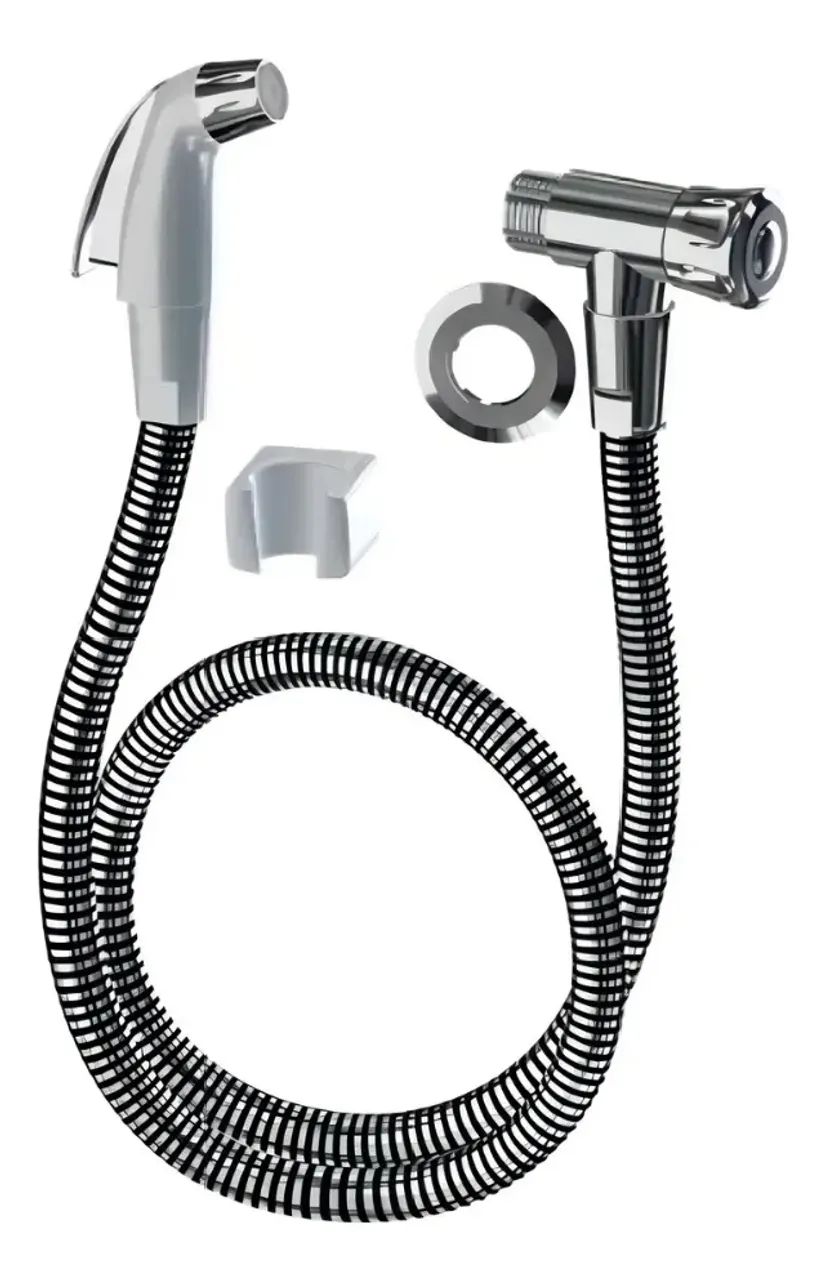 Ducha Higiênica Banheiro Completa ABS cromada e branca