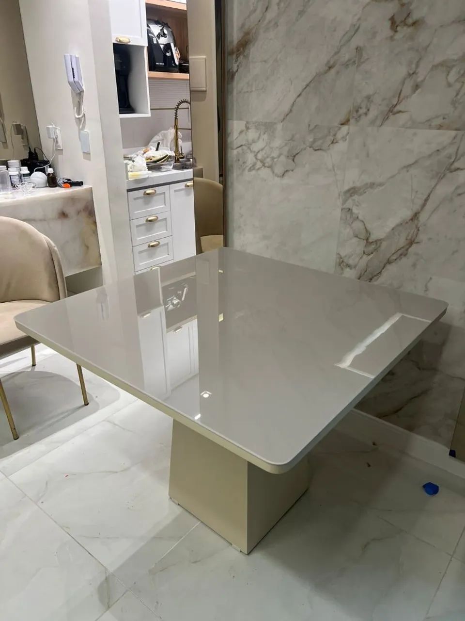 Mesa de Jantar Quadrada Luxo com Vidro Laqueado 4mm - Foto 3