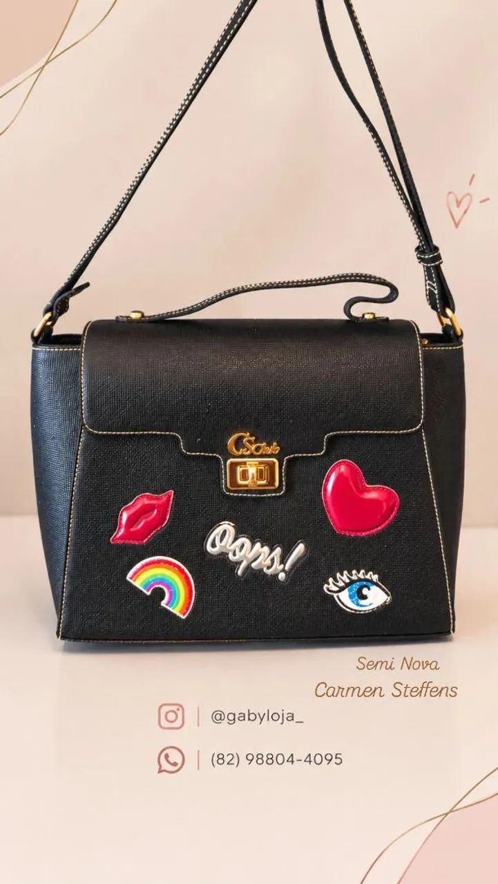 Bolsa Preta couro Carmen Steffens 