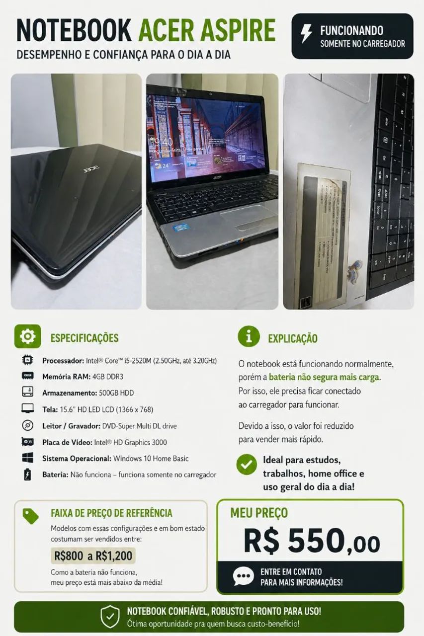 vendo esse notebook acer para estudos