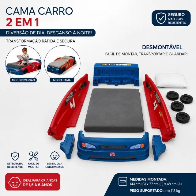 cama infantil de formato hotweels -  bom estado - Foto 2