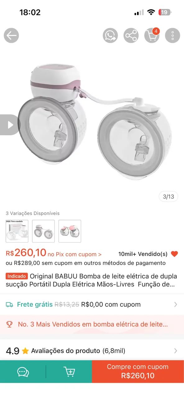 Bomba extratora de leite bubba 