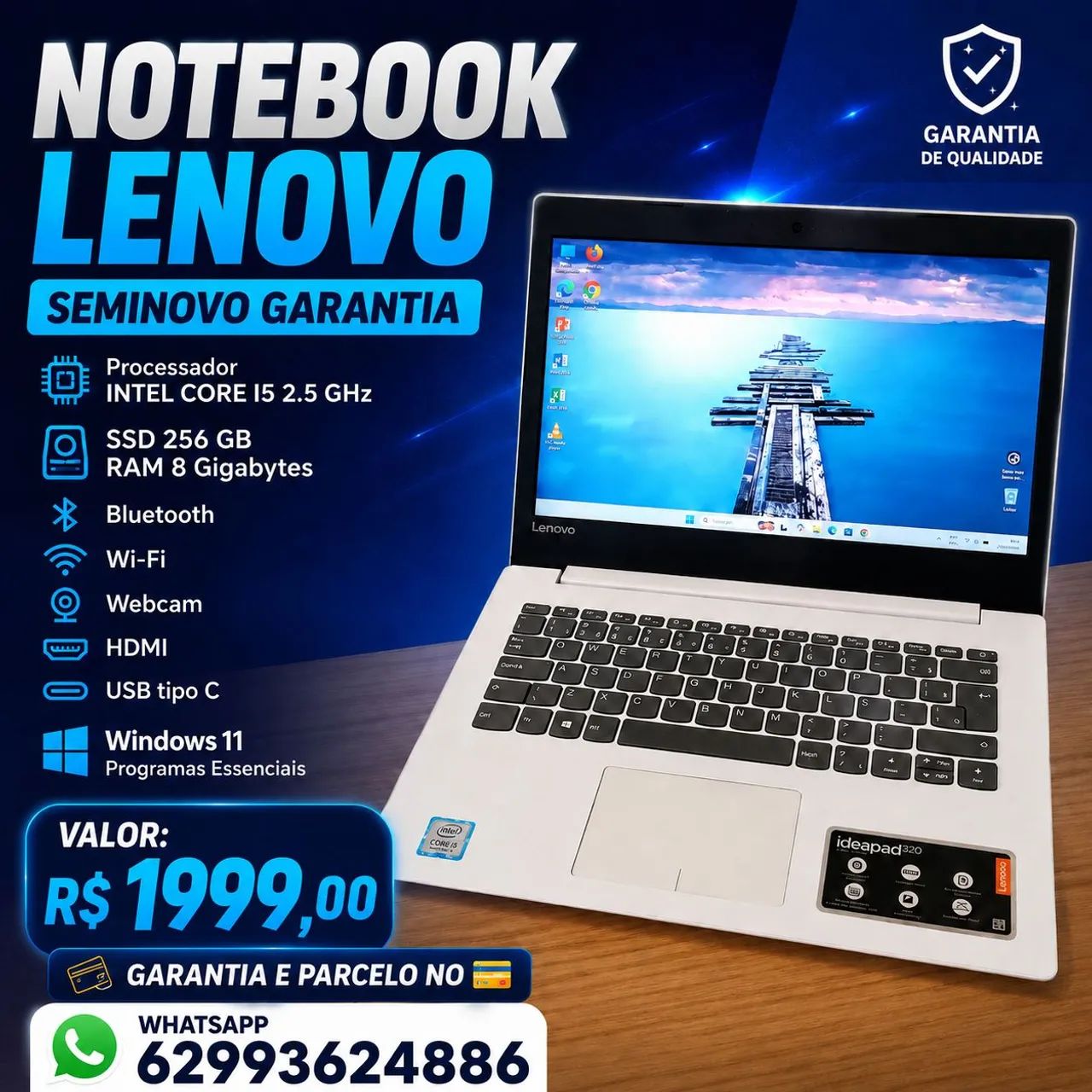 Notebook Lenovo CORE I5 SSD Design e Desempenho Top Garantia