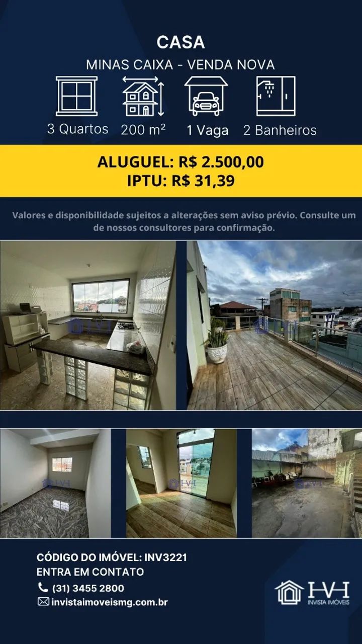 Casa 3 quartos Minas Caixa Locação