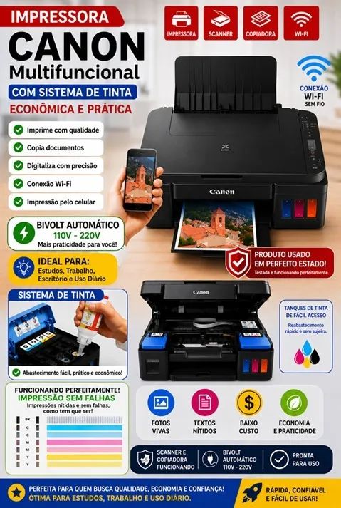 Impressora Multifuncional Canon G3110 / G3111 - Tanque com WIFI - Funcionando