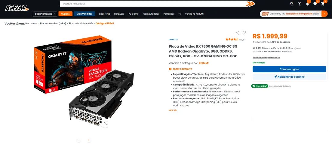RX 7600 8GB GIGABYTE - Foto 3