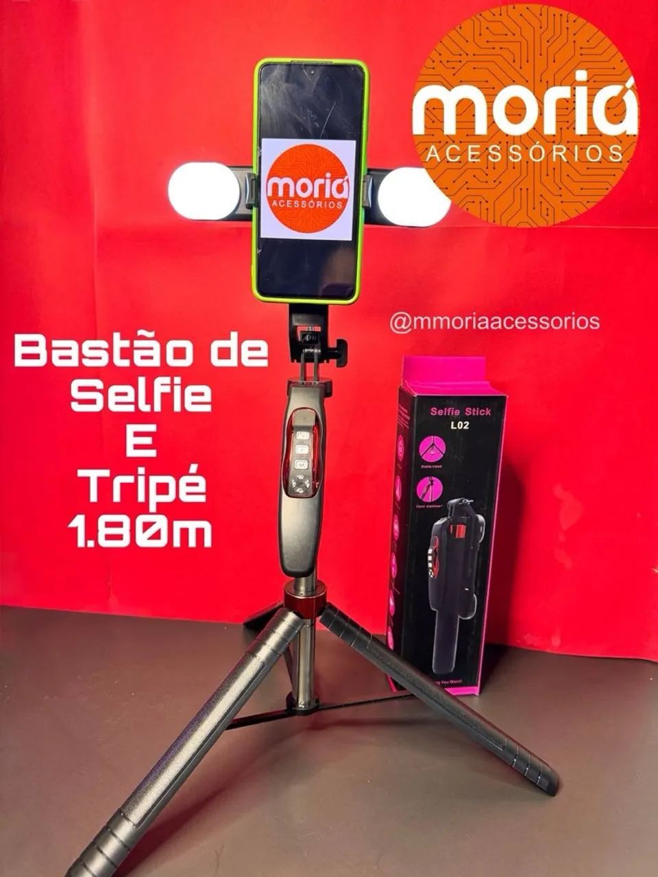 Tripé Bastão de Selfie Profissional 1.80m com Duplo LED Bluetooth L02 - Foto 5