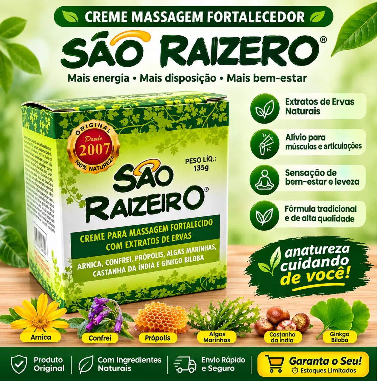 Cremes Para Massagem São Raizeiro Com Extratos de Ervas 135g -  - Foto 2