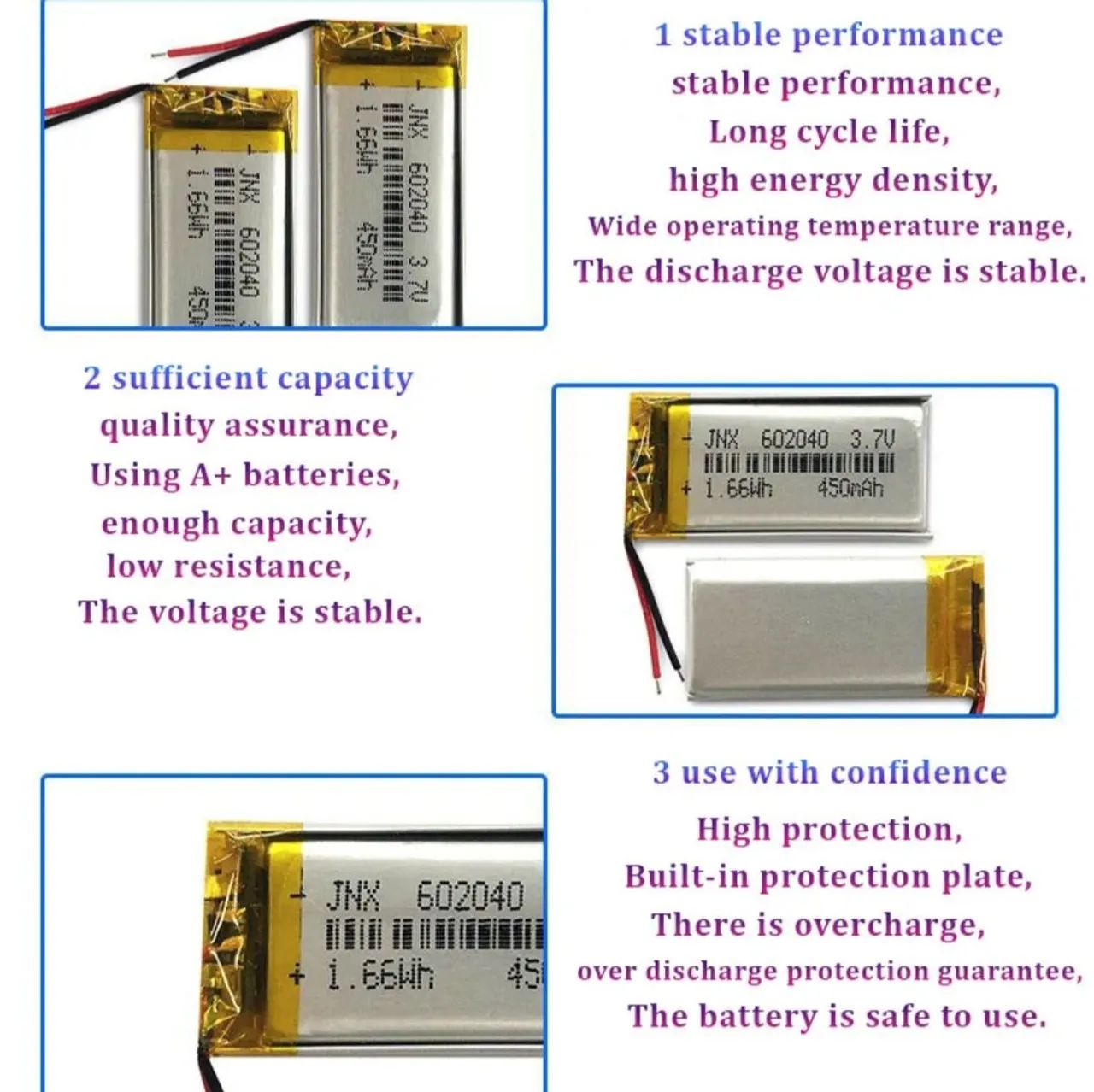 Bateria Polímero de Lítio 602040 3.7v 450mah 6mm x 20mm x 40mm - Foto 5