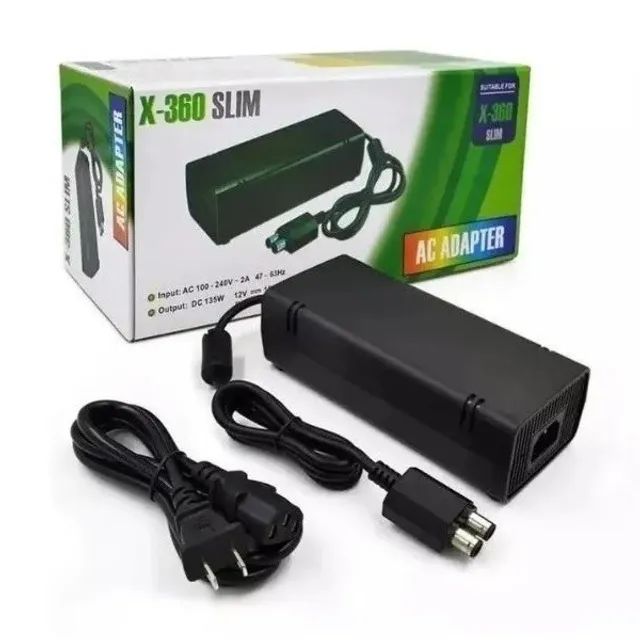 Fonte Xbox 360 Slim Bivolt Conector 2 Pinos Cabo Energia