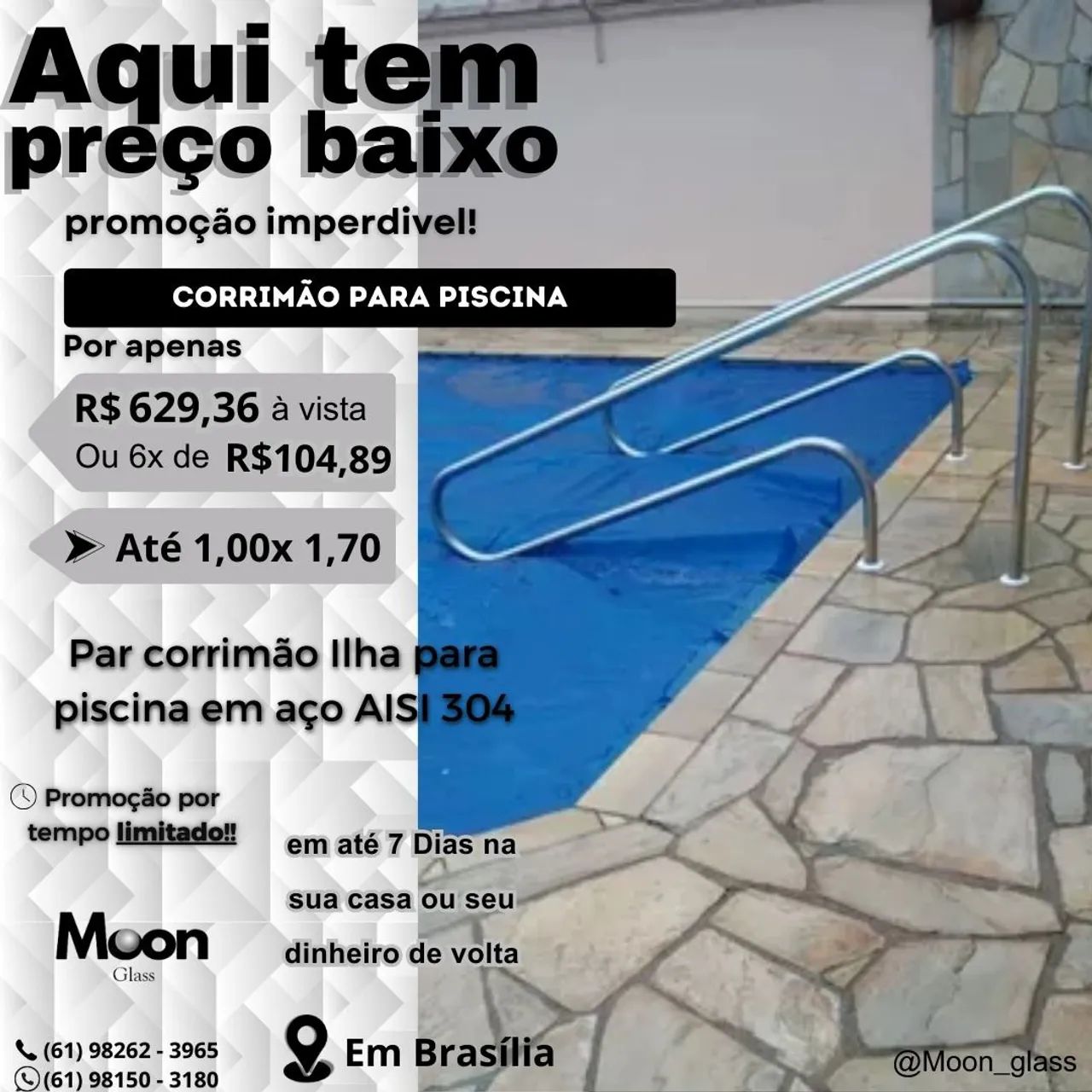 Corrimão para piscina Ilha AISI 304 - Promoção imperdível!