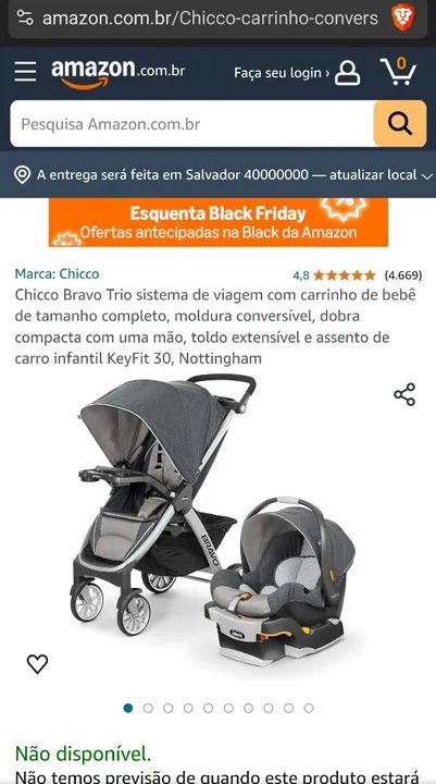 Carrinho De Bebê 3 Em 1 Com Cadeira Para Carro, Keyfit 30, Chicco Bravo, Cinza E Preto - Foto 6