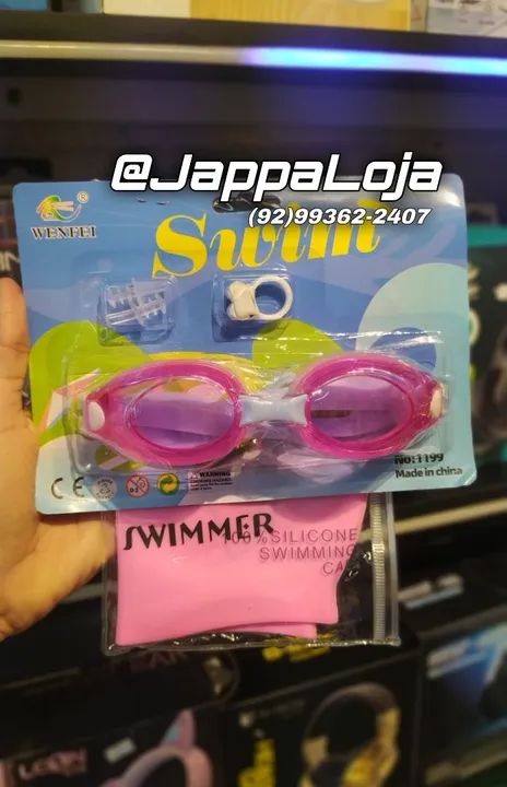 Kit Natação Rosa Óculos Touca Protetor de Nariz e Ouvido