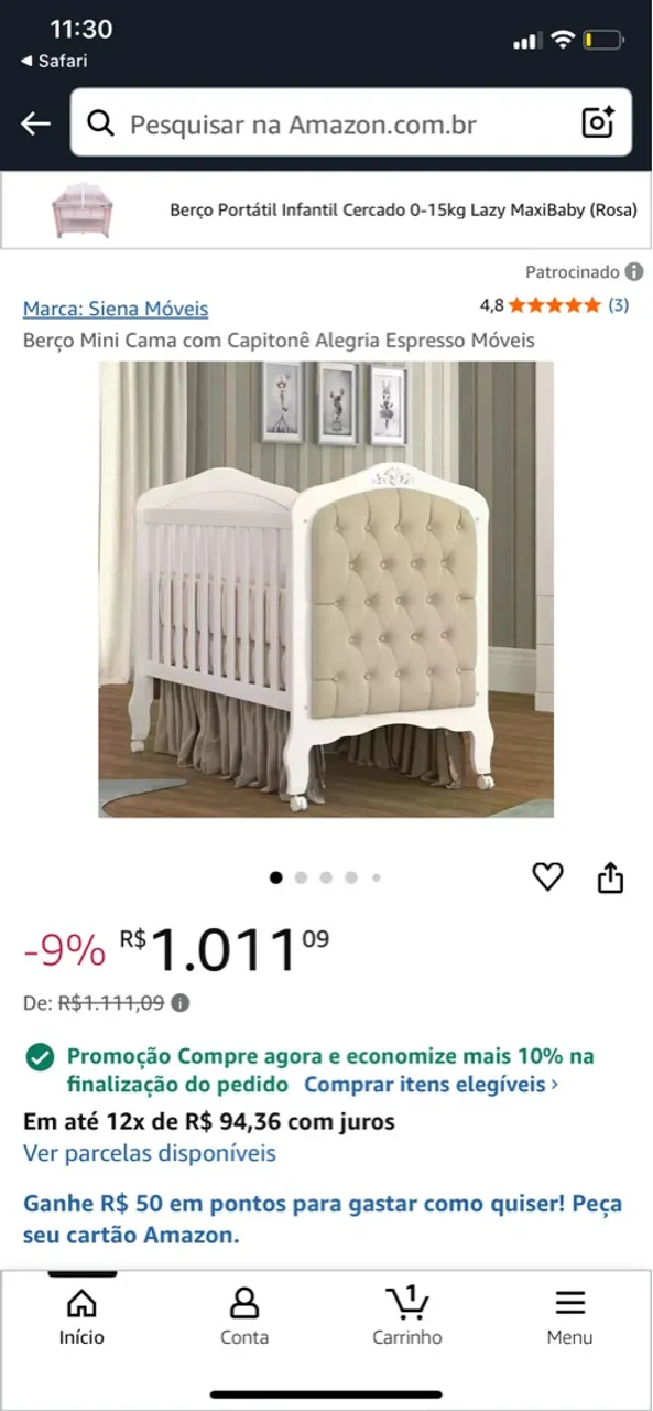 Berço Mini Cama Siena Móveis com Capitonê Alegria Espresso
