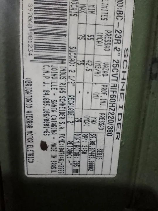 Bomba Centrífuga Schneider -  BC23R - 25 cv - Foto 3