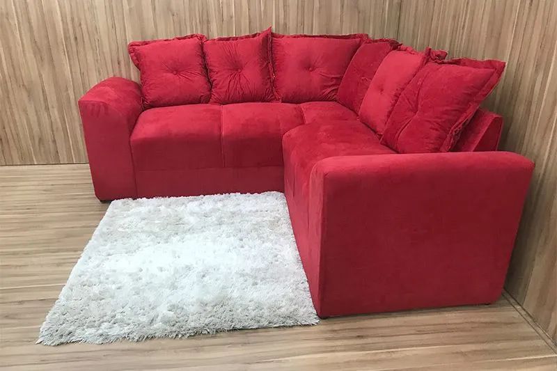 Sofá de Canto 5 Lugares Suede Vermelho - Foto 2