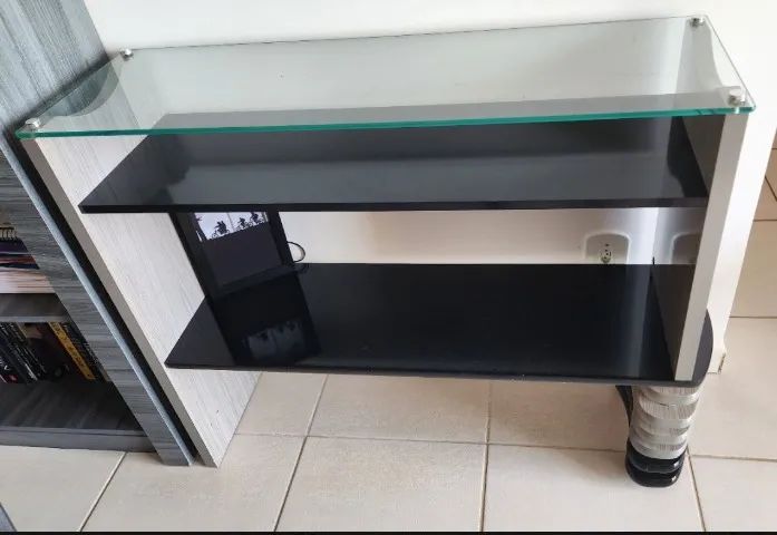 Aparador Preto e Cinza com Tampo de Vidro - Foto 2