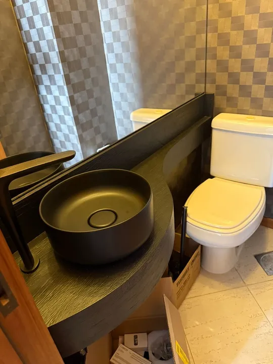 Bancada p/ Lavabo c/ Cuba de Apoio Redonda 30cm Deca Slim Ébano Fosco